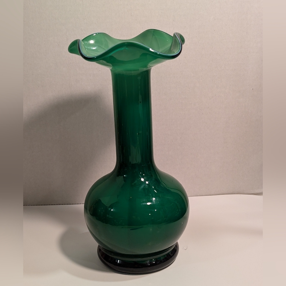 Mid Century Green Decorative Glass Vase.